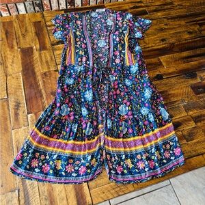 Blue and Purple Tiered Short Wrap Dress with Flutter Cap Sleeves